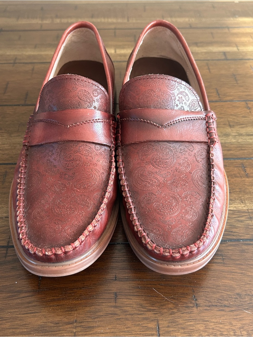 Men's Robert Graham Oxblood/Burgundy Paisley Leather Penny Loafers Size 9 NWOT